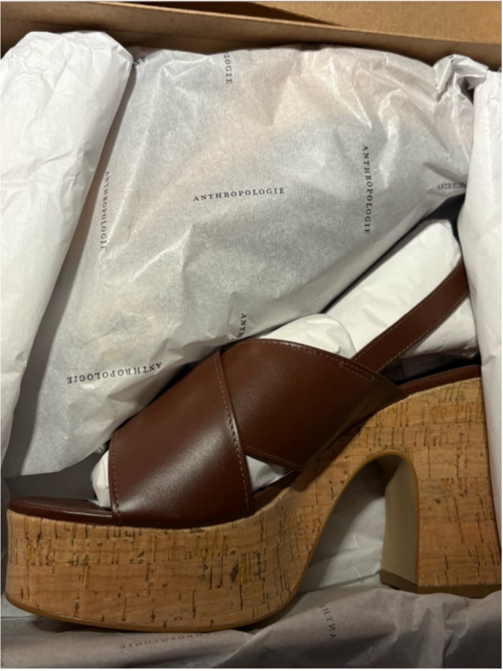 ANTHROPOLOGIE NWT Brown Cross Strap platform Sandals in Sz 8 - Picture 4 of 5